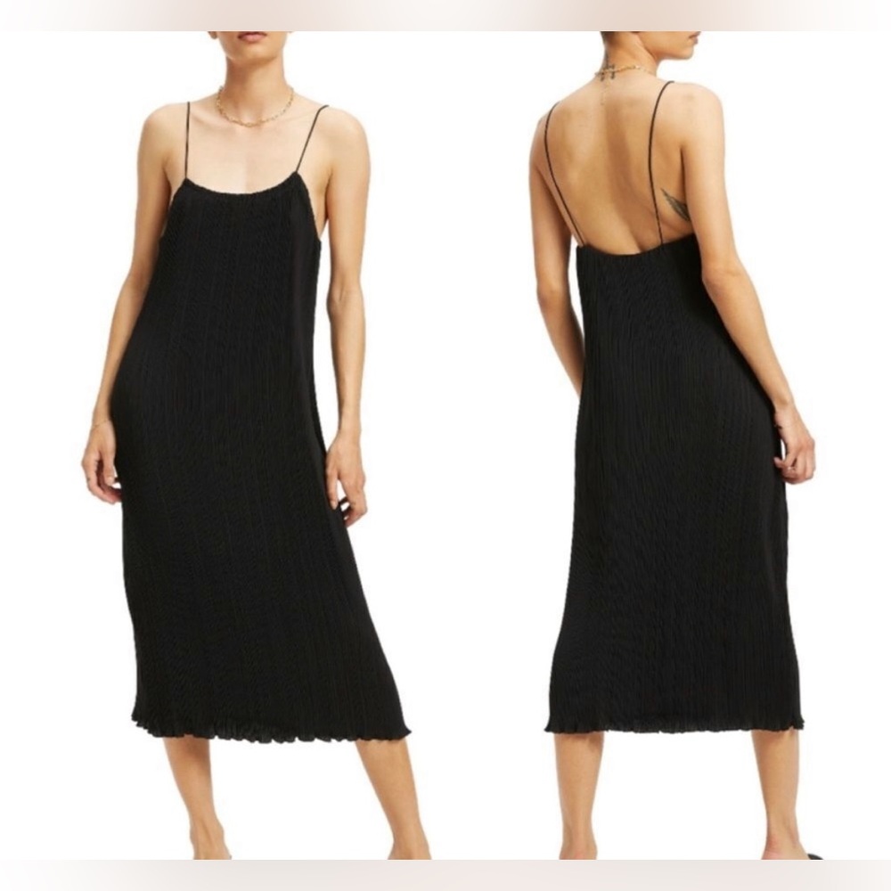 Good American Plisse Midi Slip Dress in Black Size 3/4 (M/L)